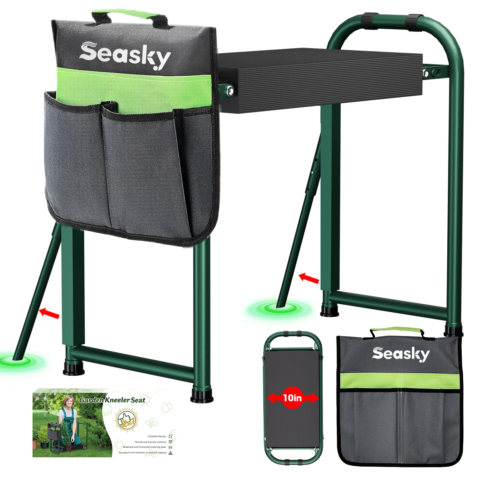 seasky Foldable Garden Kneeler and Seat, Anti-Tipping Gardening Bench Widened Thick Soft Kneeling Pad, Heavy Duty Gardening Stool with Tool Bag,Gardening Gift for Women Image