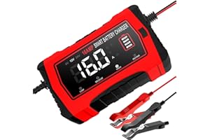 AORIKA 16-Amp Battery Charger, 6V/12V/24V Smart Car Battery Charger, Automotive Battery Maintainer, Trickle Charger for Car, SUV, Motorcycle, Boat, Lead-Acid, Lithium, LiFePo4 Battery