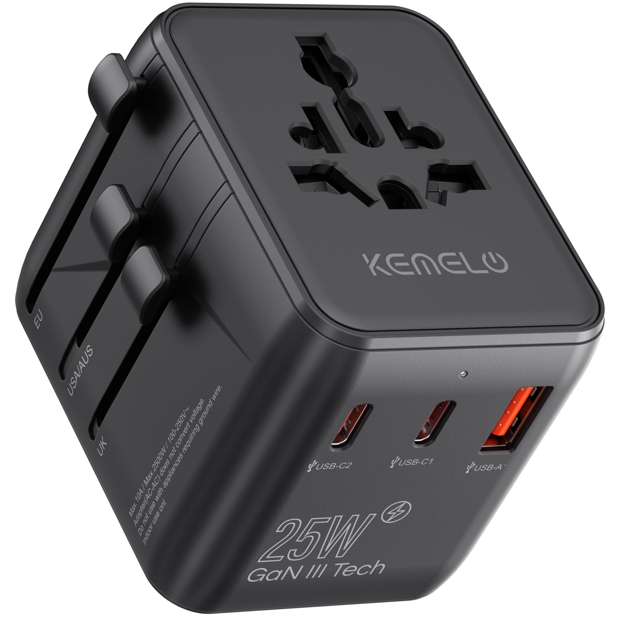 5 in 1 Reiseadapter Weltweit,Universal Adapter mit USB A,USB C,1 Weltweit Steckdose und 1 USA/JP Steckdose,Travel Reisestecker Internationaler Steckdosenadapter für EU USA UK Canada Japan Australien