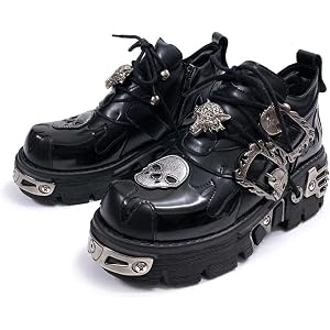 JSDWNDO Mens Gothic Platform Combat Boots Lace Up Zipper Round Toe Chunky Heel Patent Leather Footwear For Punk Party Cosplay
