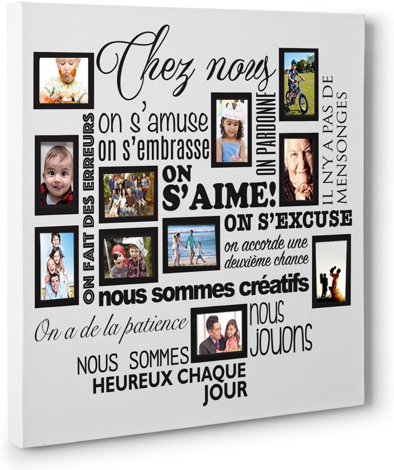 Beestick Tableau Citation Chez Nous On S Aime En Photos 105x95 Cm Blanc Noir Avec 11 Cadres Integres Pour Photos De 10x15 Cm A Coller Simplement Avec Un Double Adhesif Ou Des Punaises Amazon Fr