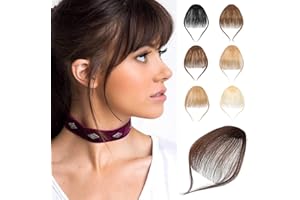Cephermer Clip in Bangs - 100% Human Hair Wispy Bangs Hair Clip Fake Bangs Fringe with Temples Hairpieces Air Bangs for Women Dark Brown