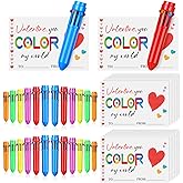 Noveread 24 Set Valentine Cards and Ballpoint Pen Gift 24 Pcs Mini Shuttle Pens 0.5mm Multicolor Retractable Pens, Greeting Cards for Party Supplies Prize