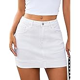 Eddoyee Jean Skirts for Women Denim Stretchy Mid-Rise Y2K Mini Skirt with Pockets