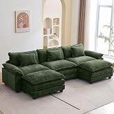 Oprisen 120" Modular Sectional Sofa, Comfy Deep Cloud Couch with Ottoman | U-Shaped Couches for Living Room, Modular Couch, Deep and Wide Seat, Chenille Sofa Sleeper with Throw Pillows, Green