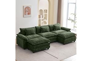 Oprisen 120" Modular Sectional Sofa, Comfy Cloud Couch Sectional Sofa with Ottoman, Chenille Sofa Sleeper Deep Seat Sofa with Throw Pillows for Living Room (Green, 120"- U Shape)