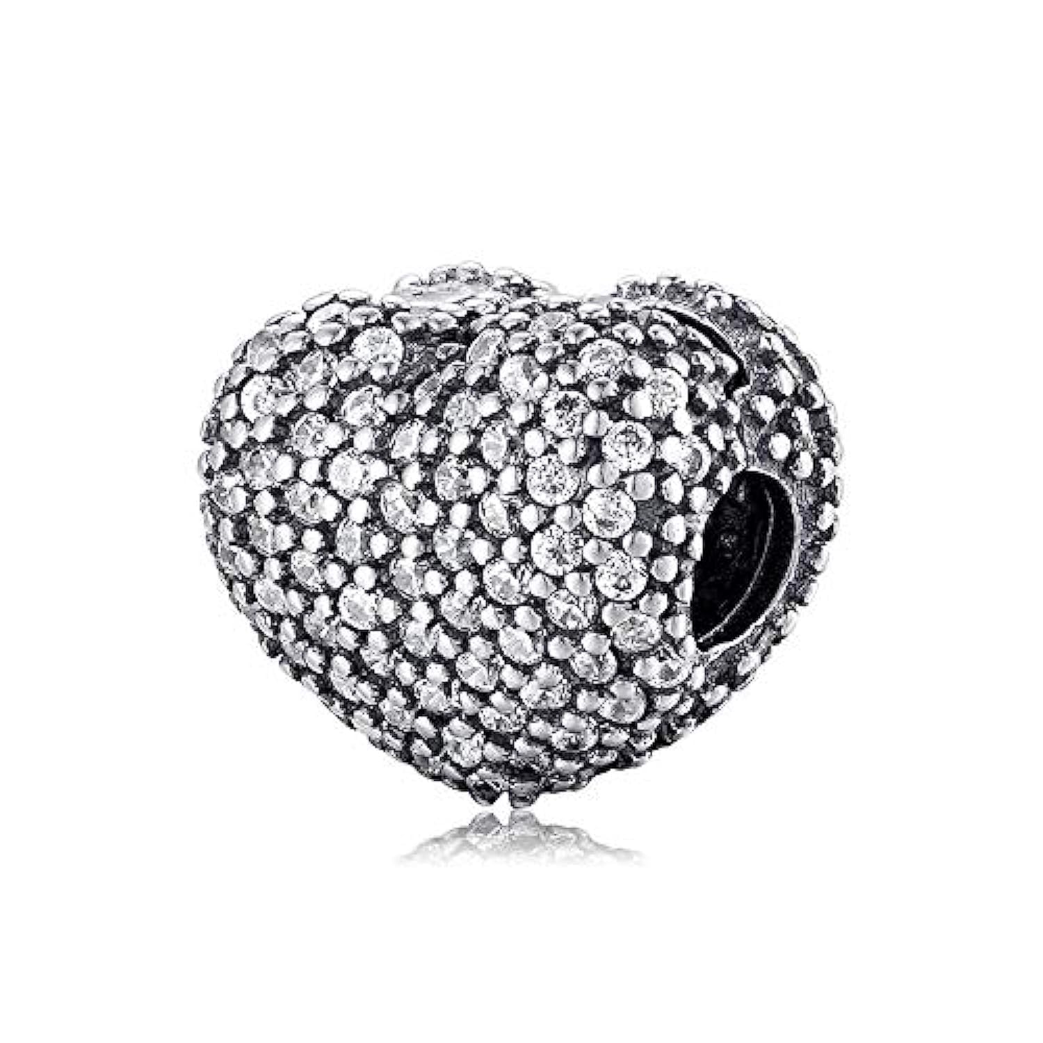 ZiNuo Love Heart Clip Lock Charms 925 Sterling Silver Rose Gold Crystal Charm Cross Stopper Beads For Pandora Bracelet (Heart)