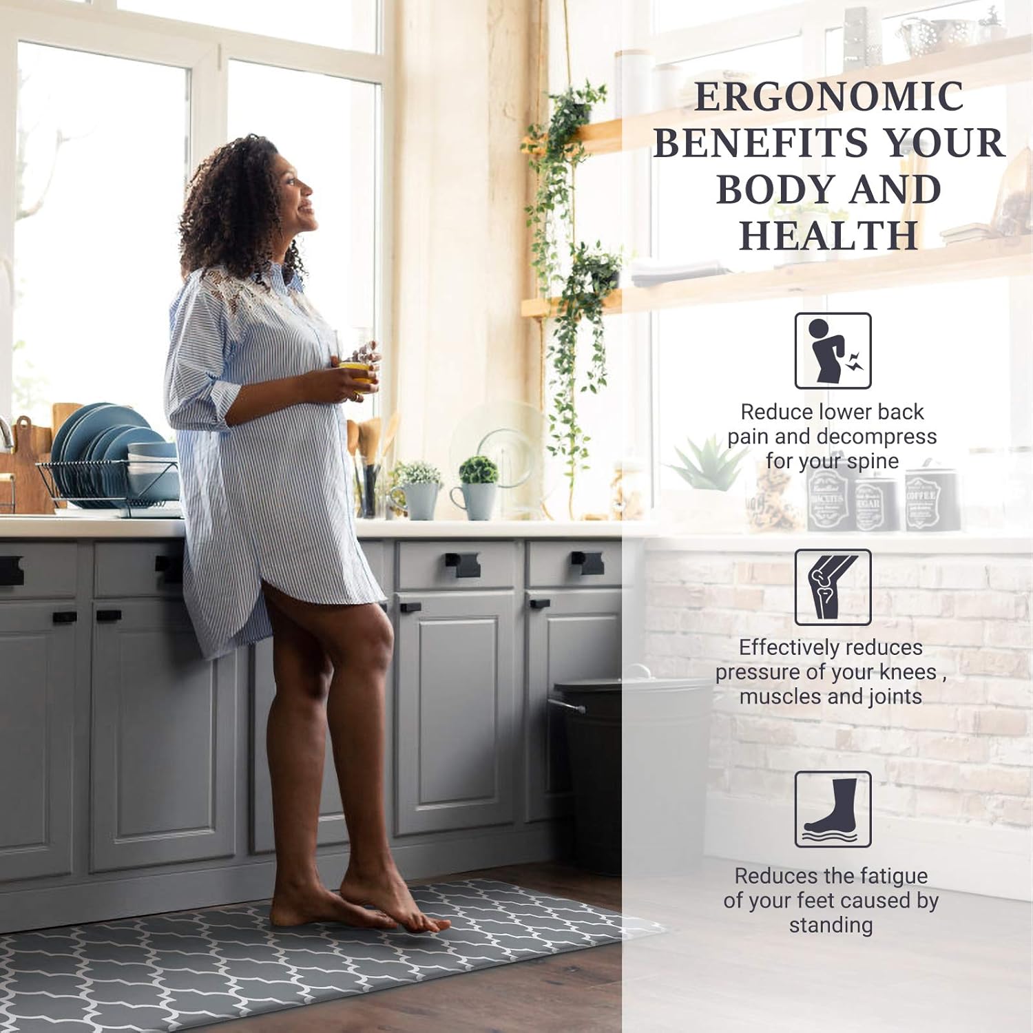 WiseLife Kitchen Mat Cushioned Anti-Fatigue Kitchen Rug, 17.3"x 59" Waterproof Non-Slip Kitchen Mats and Rugs Heavy Duty PVC Ergonomic Comfort Mat for Kitchen, Floor Home, Office, Sink, Laundry, Grey: Kitchen & Dining