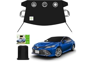 AIBILEY Car Windshield Cover for Ice and Snow, Heavy-Duty 600D Polyester Oxford Cloth Waterproof Frost Guard Windshield Cover for Cars Suvs Trucks Vans,Windproof and Anti-Theft,Black,70W x 44D Inch