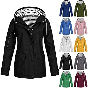 Rain Jacket Women Waterproof Lined Travel Jacket Outdoor Raincoat with Hood | Rain Jacket Women Waterproof Hooded Trench Coat