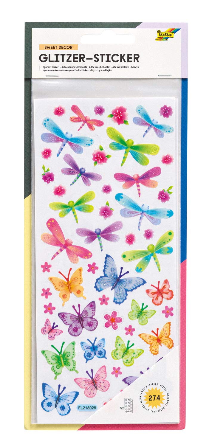 folia 1410 Glitter Stickers Decorative Magic Approx. 10 x 23 cm 5 Sheets Assorted Motifs Ideal for Decorating Greeting Cards, Crafts and Scrapbooking