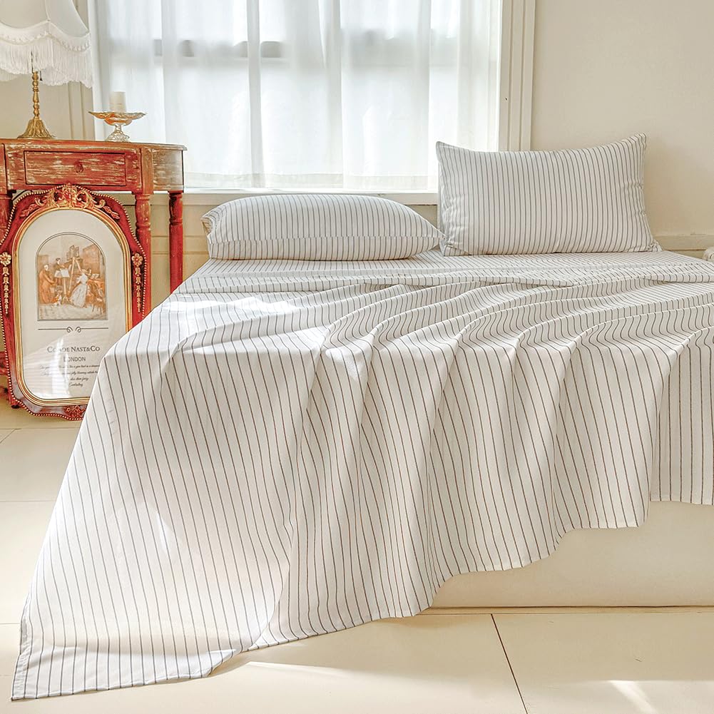 NSNLGSGC Black & White Striped Queen Sheet Set, Soft Brushed Microfiber Pinstripe Queen Bed Sheets, 4-Pieces Stripe Sheet Set with Deep Pocket