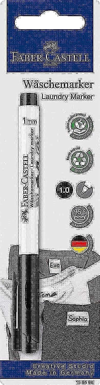 Faber-Castell 159596 Textile Marker, 1 mm Round Tip, Washable up to 95 °C, Fixes Independently After 24 Hours or After Ironing, Black, Pack of 1