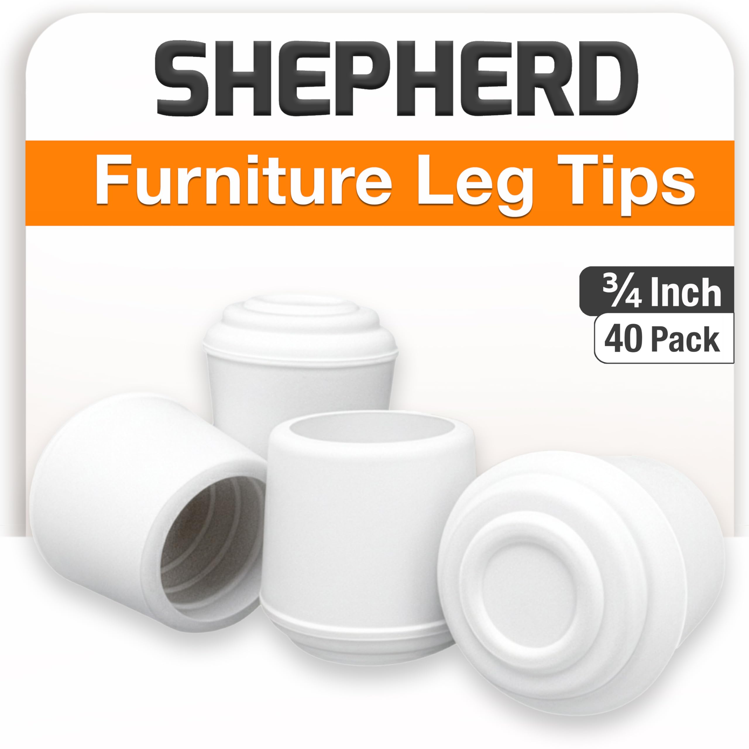 Shepherd Hardware 8616E 7/8-Inch Inside Diameter Rubber Chair Leg Tips, 40-Pack, White, (Pack of 40)