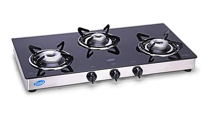 Glen Glass 3 Burner Cooktop, Black/Silver