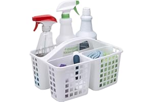 Simplify Plastic Portable Storage Utility Caddy Tote | Dimensions: 12"x 9.2"x 7.5" | 3 Compartments | Great for Home | Dorm | Carry Bath items | Carry Handles | Home Organization | White