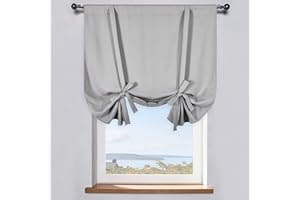 DONREN 45 Inch Length Balloon Shades Room Darkening Curtain - Adjustable Thermal Insulated Tie Up Curtain Panel for Kitchen (42 W by 45 L,1 Panel)