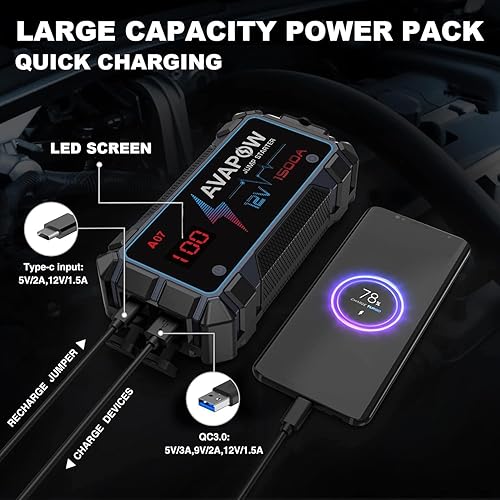 AVAPOW Car Jump Starter Battery Jumper Starter Portable Jump Boxes Car  Battery Jump Starter Battery Pack with