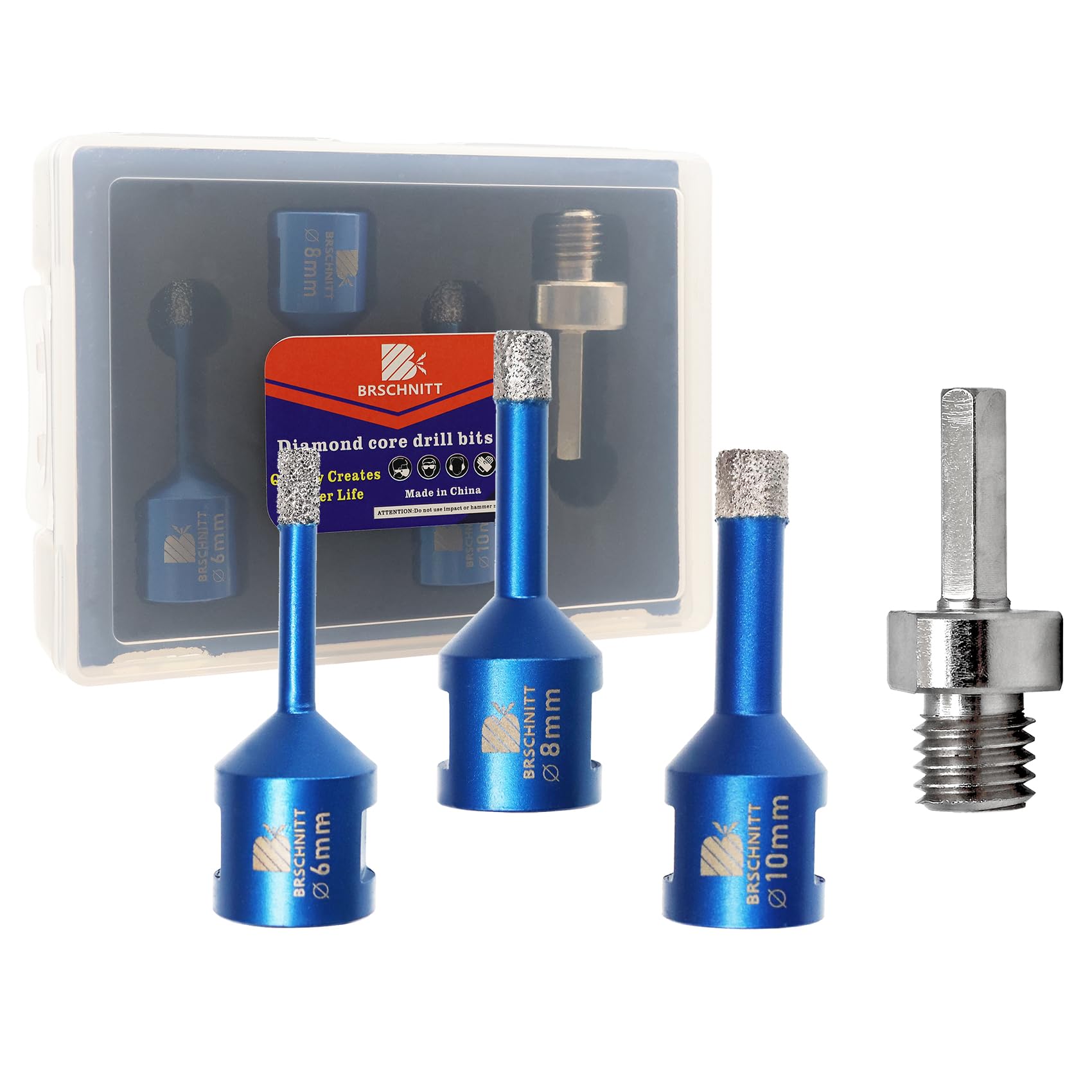 Diamond Core Drill Bit Set for Porcelain Tile Ceramic Marble Granite Drilling,BRSCHNITT 6/8/10 Diamond Hole Saw &adapter
