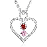 LOUISA SECRET Infinity Double Birthstone Necklace, 925 Sterling Silver Tiny Pendant Heart Necklace for Women Wife Her, Best Jewelry Gift Heart Jewelry Meaningful Gift for Valentine's Day, Christmas, Birthday Anniversary