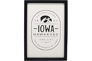 OPEN ROAD BRANDS University of Iowa Badge Framed Wood Wall Decor - Vintage Iowa Hawkeyes Wall Art for Man Cave, Office or Dorm Room