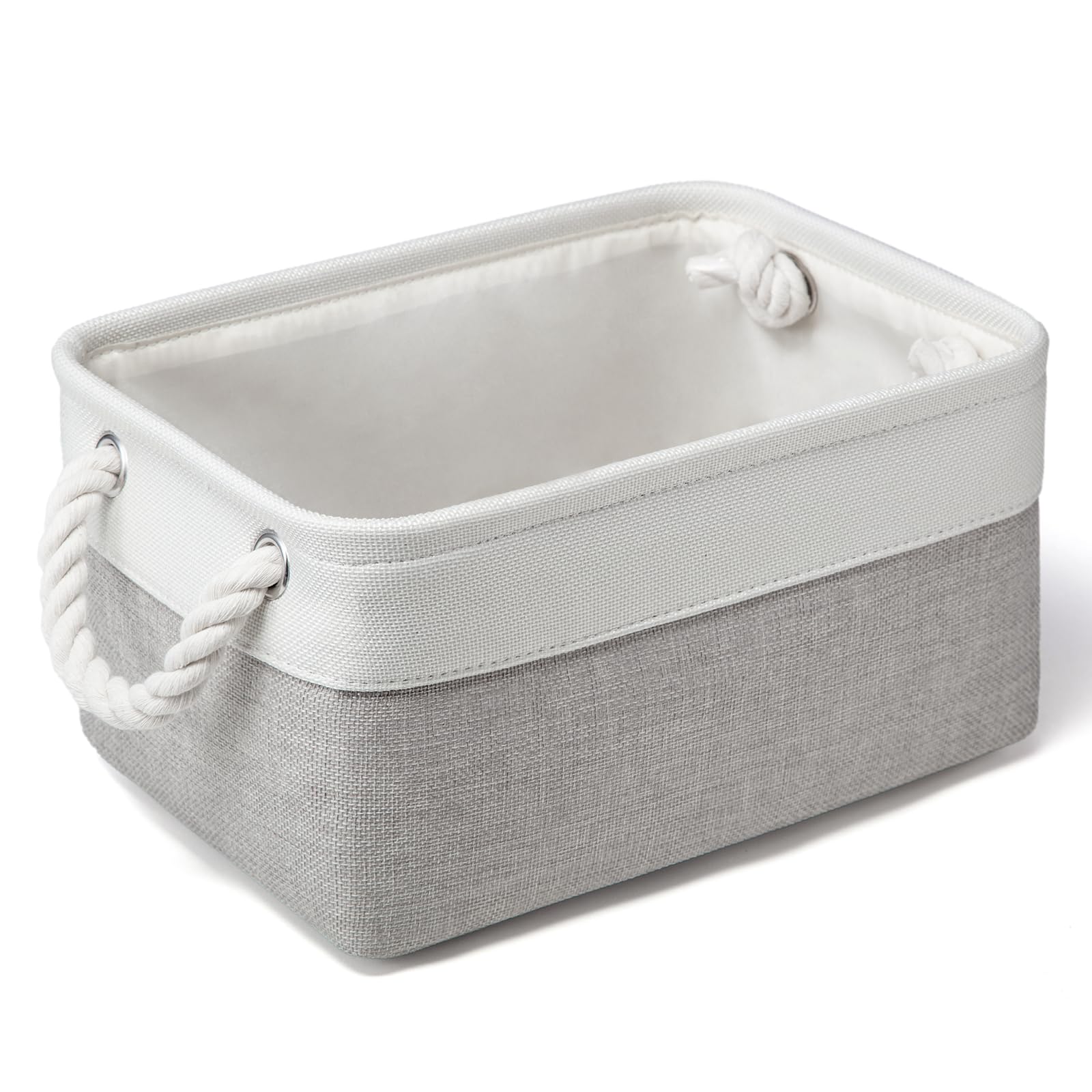 Small Storage Baskets With Handles, Fabric Canvas Material Storage Box for Home Office Products Organize, Small Storage Box Fit Cat Dog Toy, Gift Basket, 31 X 21 X 16 cm (White & Light Grey-1pcs)