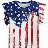 Toddler Girls July 4th Shirts American Flag Ruffle Short Sleeve Patriotic Red White Blue Star Outfits Blouse Tops