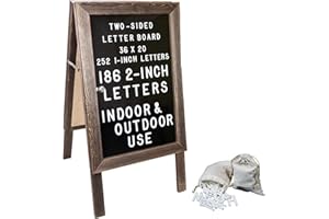Excello Global Products Large Wooden A-Frame Sign 36x20 Felt Letter Board with Changeable Letters & Enclosure-Freestanding Rustic Vintage Message Felt Board-Double Sided Display-Standing Sidewalk Sign