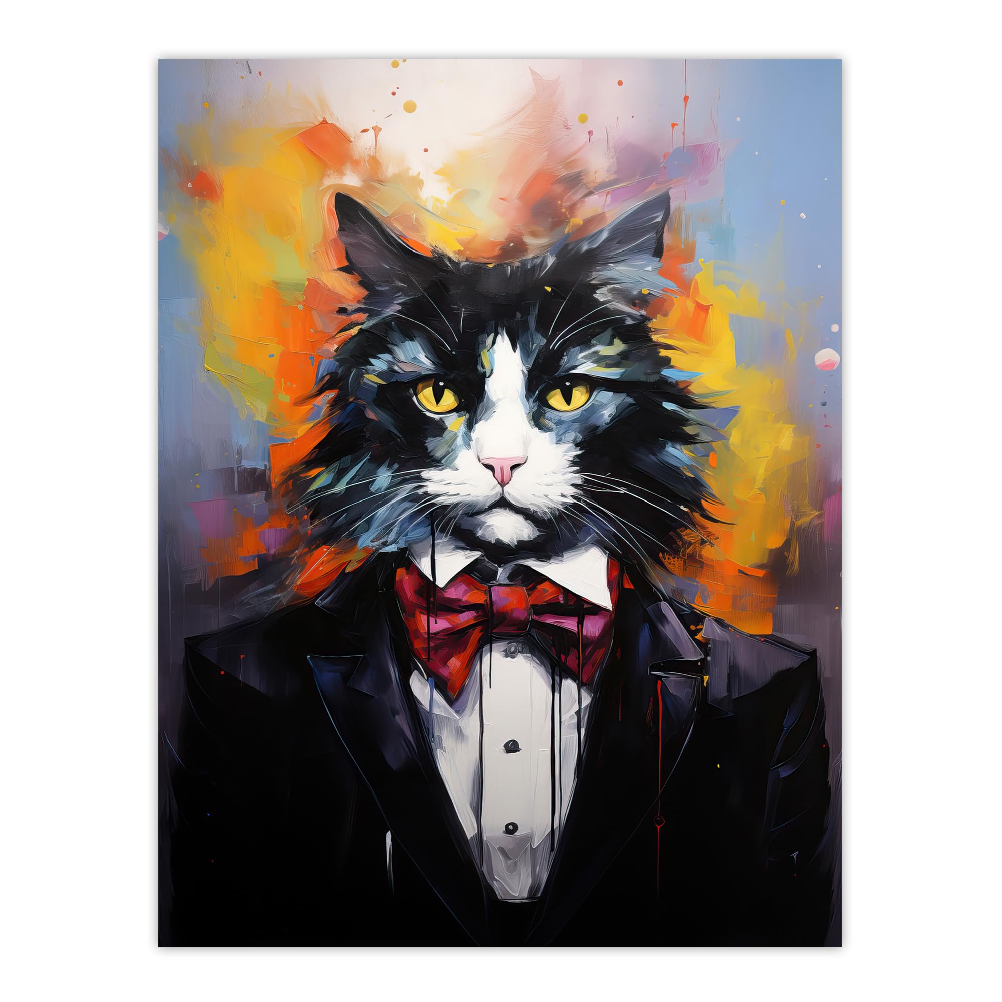 Artery8 Tuxedo Cat Lover Gift Black White Pet Portrait Artwork Painting Extra Large XL Wall Art Poster Print