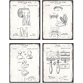 Vintage Bathroom Wall Art Decor Patent Print Set - 8x10 Rustic Farmhouse Decoration for Restroom, Guest Bath, Powder Room, Rest Room - Cool Unique Gag or Housewarming Gift - UNFRAMED Poster Print