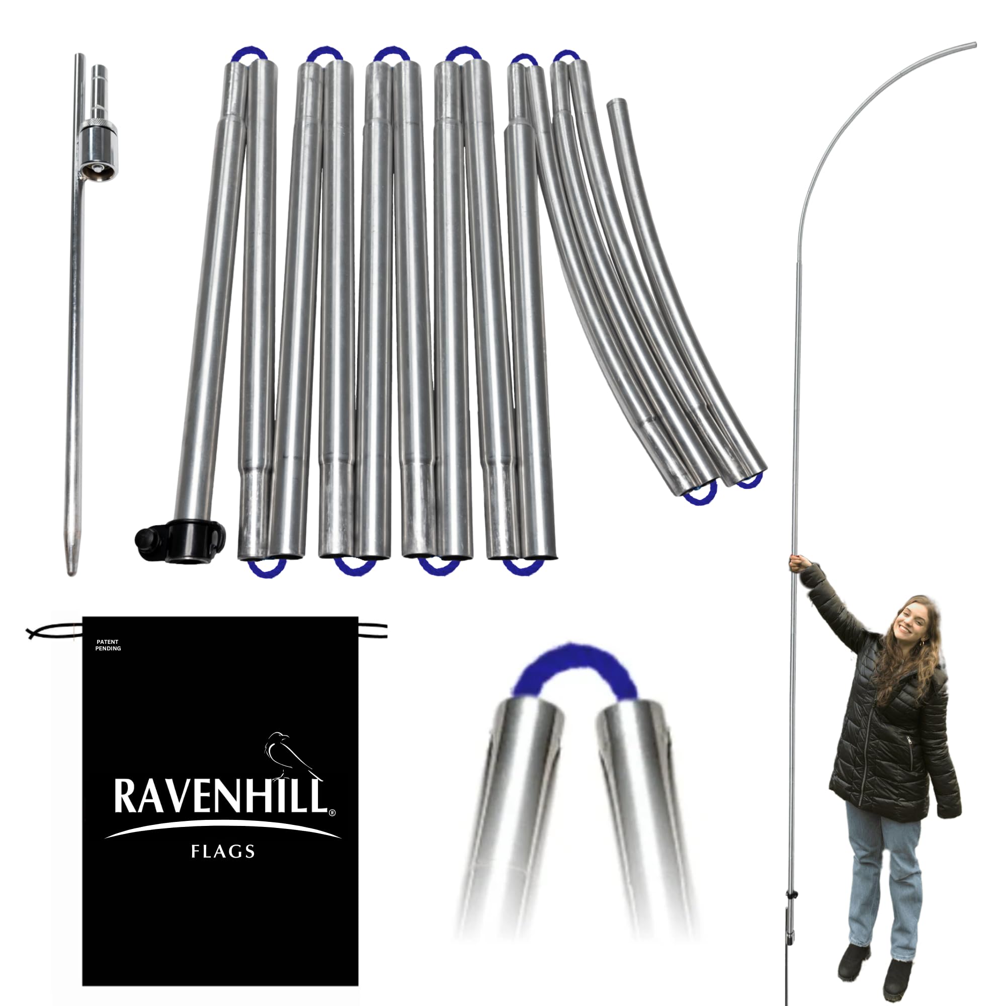 Photo 1 of Ravenhill Feather Flag Pole Kit up to 13 FT with Rotating Ground Stake with Bearing Ring, Made with Reinforced Aluminum, Resists Winds of 40 MPH, Great for Business Advertising Outdoor (Pole Set)