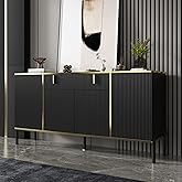 FAMAPY Modern Credenza Sideboard Buffet with Drawer & Pop-Up Doors, Buffet Sideboard Storage Cabinet with Black Metal Legs, f