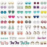NEWITIN 52 Pairs Colorful Cute Stud Earrings Hypoallergenic Earrings Stainless Steel Earrings for Girls and Women