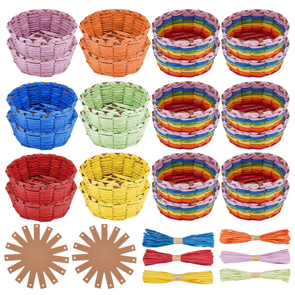 FREEBLOSS 24 Set Basket Weaving Kit Creative Woven Bowl Raffia Basket Arts and Crafts Projects with Video Tutorials Basket Making Kit for Easter Eggs Gifts