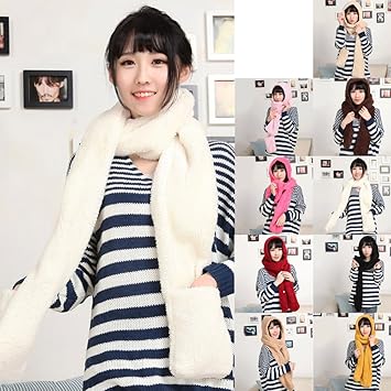 Amazon Crea あったか かわいい マフラー 手袋 一体型 帽子 ふわふわ フリース 白 ホワイト N Crea クレア スポーツ アウトドア