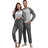 Frcdaunrs Matching Pajamas for Couples Long Sleeve Pajama Set for Men and Women 2 Piece Cozy Loungewear Set S-XXL