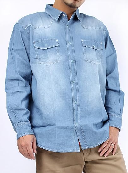 Amazon ダンガリー 長袖 デニム シャツ 大きいサイズ 2l 3l 4l 5l Xl Xxl Xxxl Xxxxl キングサイズ ビックサイズ メンズ 男性 4l サックス シャツ 通販