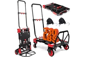 DOERPUZ 2-in-1 Folding Hand Truck with Retractable Handle, 330LBS Capacity Heavy Duty Hand Dolly, Collapsible Dolly Cart with Wheels for Luggage/Moving/Travel