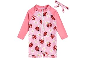 TUPOMAS Toddler Baby Girls Swimsuit Long Sleeve Bathing Suit UPF 50+ Rash Guard One Piece Zipper Swimwear 6 Months-4 Years