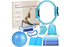 ElaraFit Home Pilates Kit for Women Pilates Equipment Ring and Ball Set Magic Circle Hoop with 5 Resistance Bands Compact Toning Fitness Essentials Starter Set Accessories