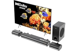 Hiwill 4.1ch Dolby Atmos Soundbar, 300W Sound Bars for Smart TV with Subwoofer, 2 Front Surround Speakers, Soundbar for TV Speakers, Adjustable Bass & Treble, Surround Sound System for TV, HiElite A41