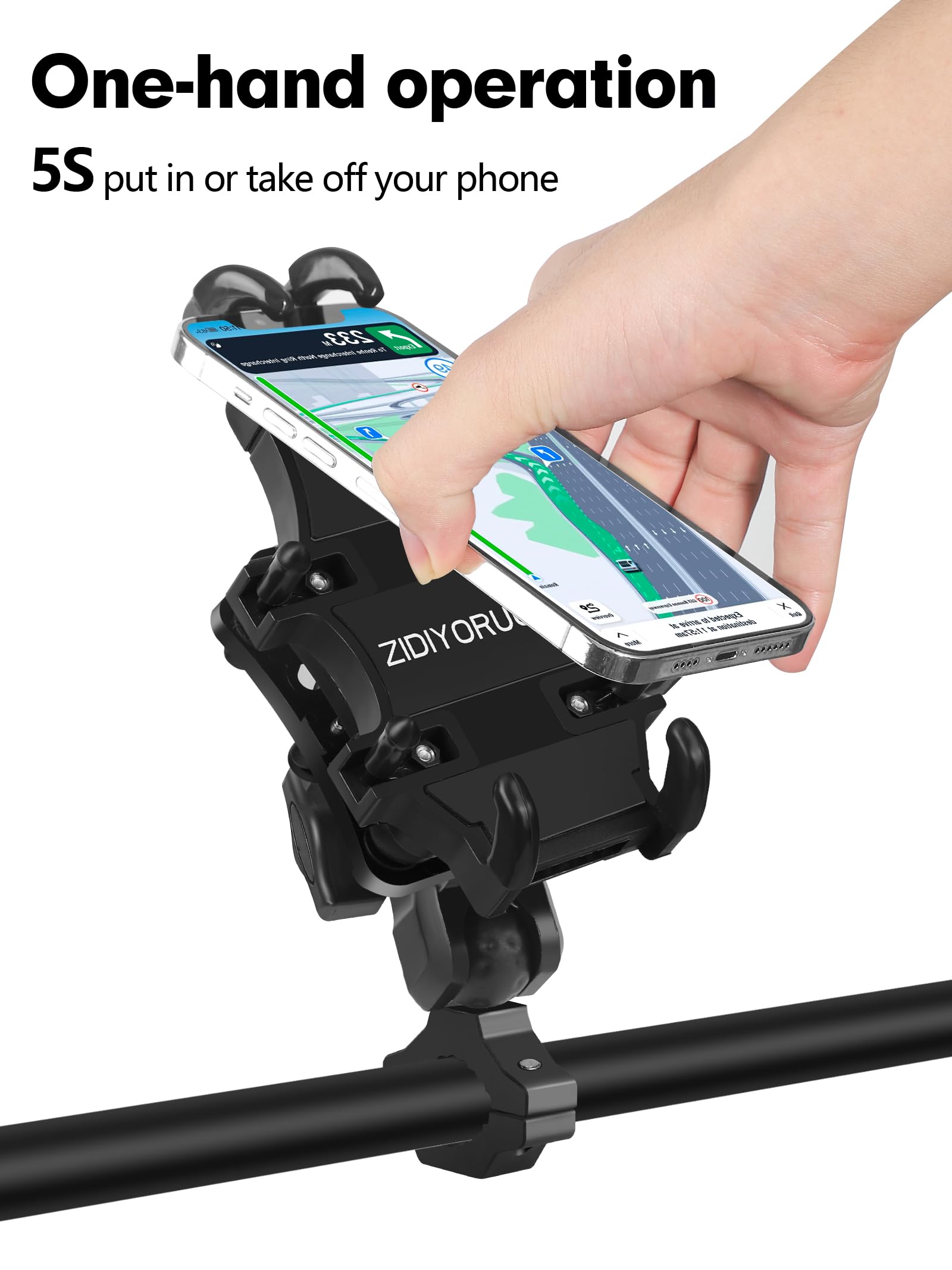 Motorcycle ATV Phone Holder, Aluminum Heavy Duty Phone Mount for Motorcycle Universal 7/8