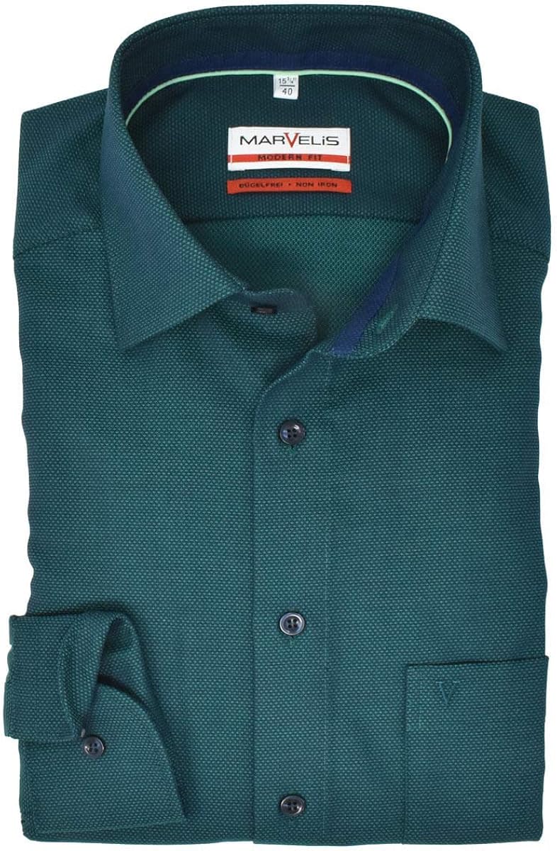 Marvelis Herren Hemd Langarm - Non-Iron Modern Fit Baumwolle New Kent Kragen