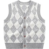 warmstraw Diamond Knit Vest for Baby Toddler Boys 2-5 Years Snap Button V Neck Cardigan Sweater Vest