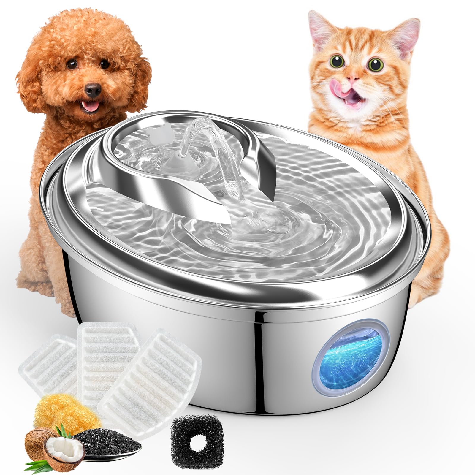 Photo 1 of ORSDA Stainless Steel Cat Water Fountain, Automatic Pet Water Fountain, 100oz/3L Drinking Fountain Dog Water Dispenser with Water Level Window- 4Pcs Filters (D66) **WILL REQUIRE CLEANING PRIOR TO USING**