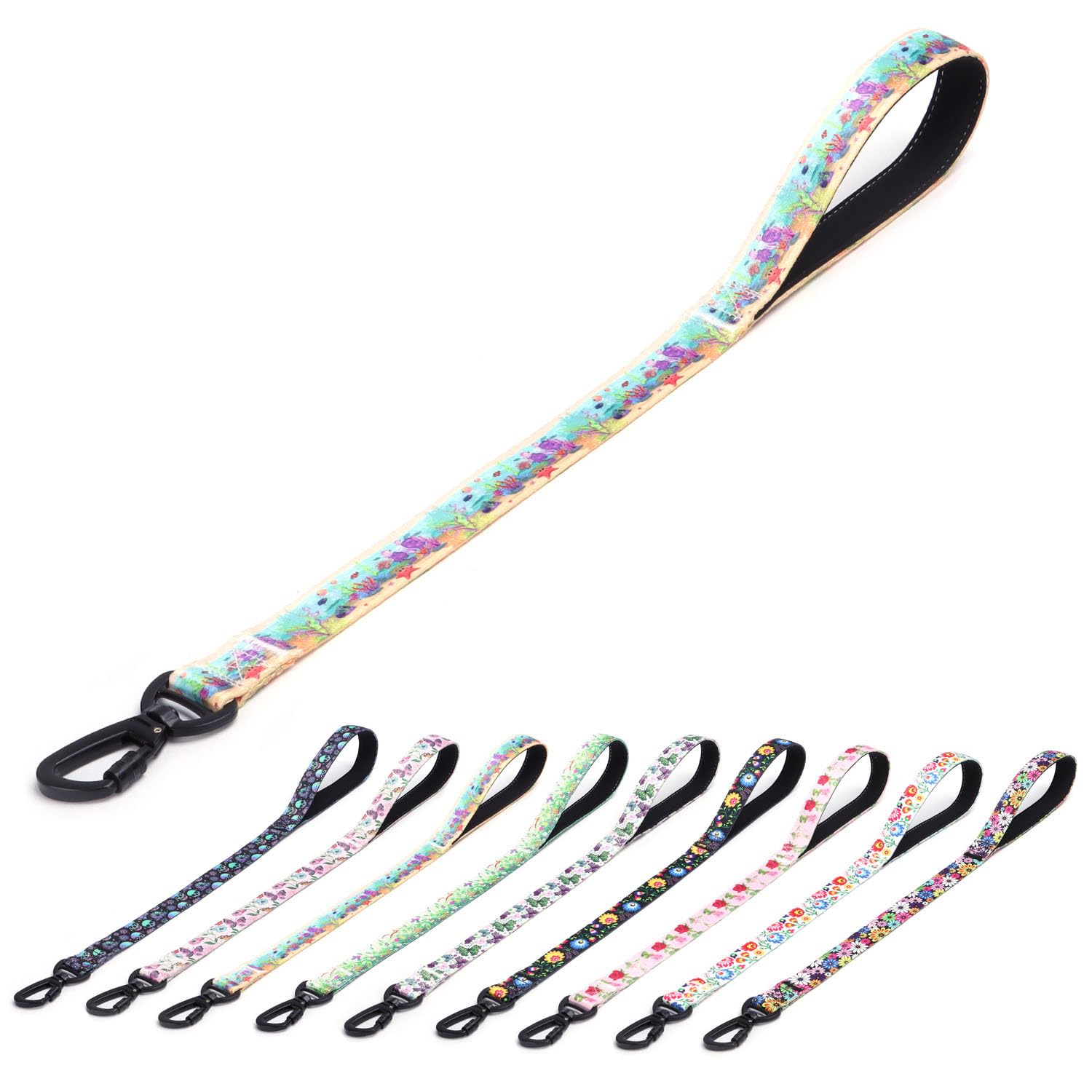 haoyueer Dog Leash, Short Traffic Leash for Dogs, Heavy Duty Floral Pattern Female Safety Nylon Training Dog Leash for Medium & Large Dogs (Ocean, 23 inch)