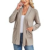 Besshopie Women's Lightweight Cardigan Long Sleeve Open Front Fall Sweater Dusters Shrugs with Pocket