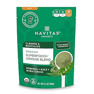 Navitas Organics Superfood+ Greens Blend for Detox Support (Moringa + Kale + Wheatgrass), 6.3oz Bag, 30 Servings — Organic, Non-GMO, Vegan, Gluten-Free, Keto & Paleo.