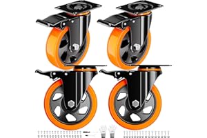 WOZESEIK 4 Inch Caster Wheels Heavy Duty 2200Lbs, Casters Set of 4 with Safety Dual Locking, Swivel Industrial Plate Casters, No Noise Wheels for Cart, Furniture(Bonus of 2 Hardware Kits & Gloves)