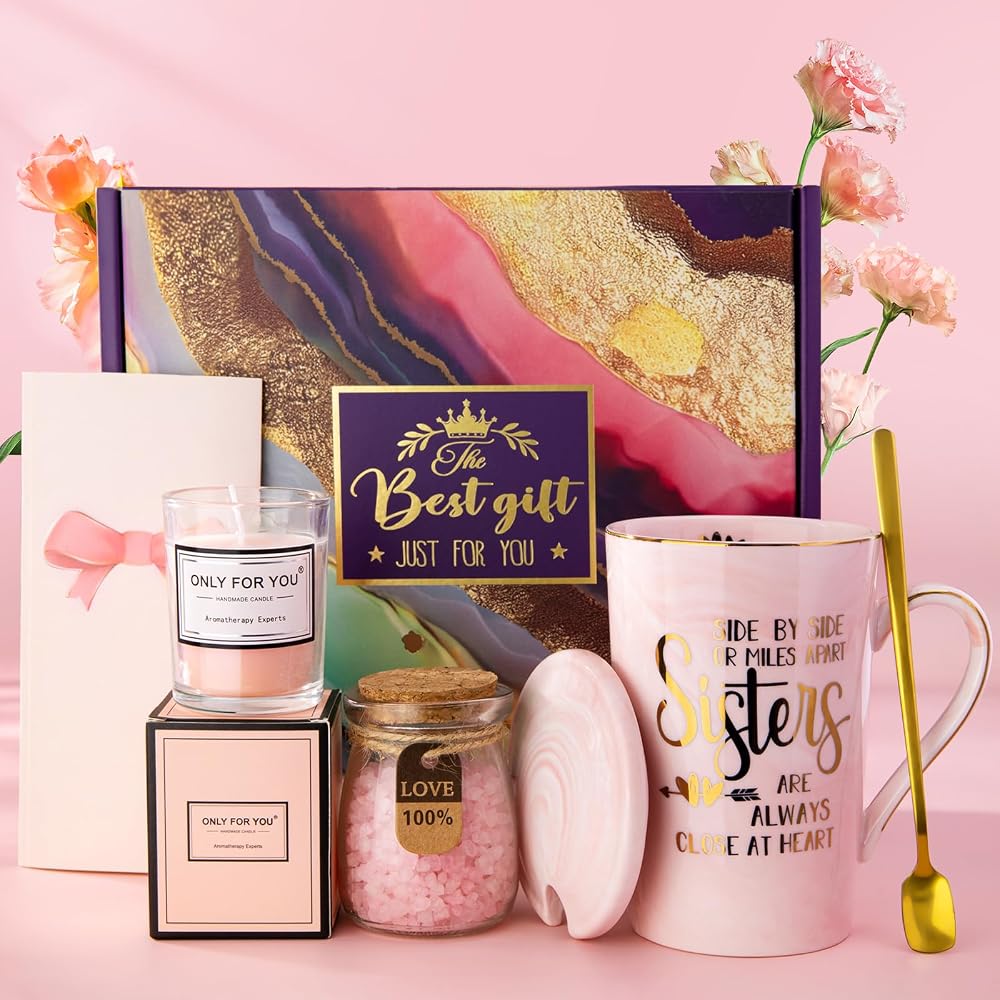ALBISS Sister Birthday Gifts Spa Basket with Mug Card Gift Set